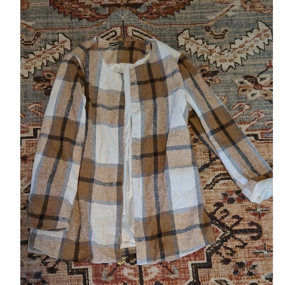 SHEIN Brown Plaid Open Front‎ Collarless Coat Womens Size Medium Lined Outerwear